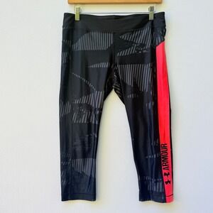 Under Armour Womens Large Black Pink Stripe‎ HeatGear Compression Crop Leggings